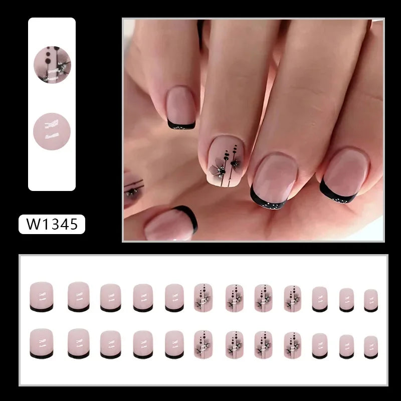 Dark Blue Cat Eyes 24 Pcs Press on Nails Pink Gradient Fake Nails Glossy Artificial Finger Manicure Reusable False Nails