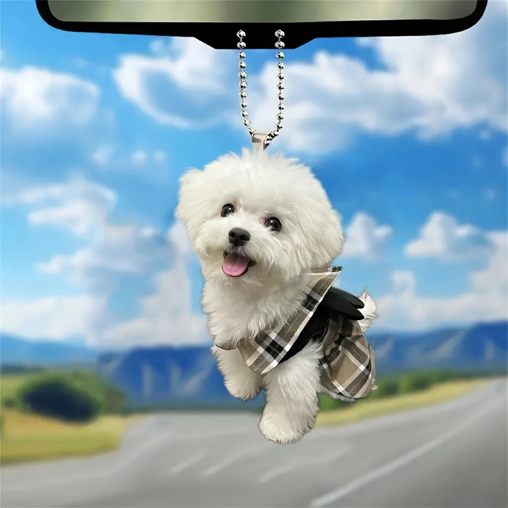 2D flat acrylic cute puppy holiday gift pendant cross-border car interior rearview mirror decoration pendant backpack pendant