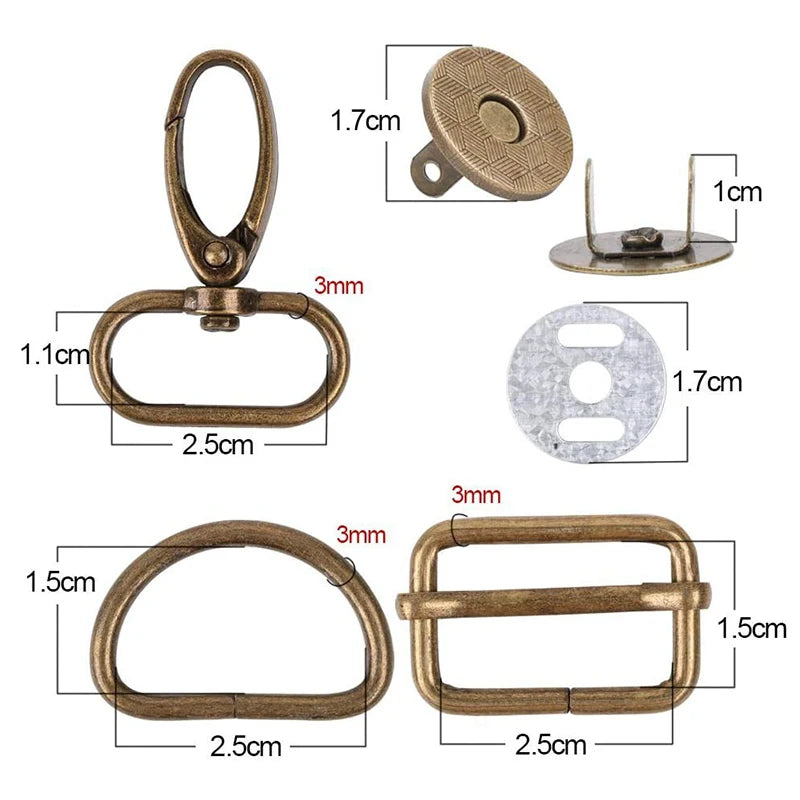 25/40/56PCS Metal Snap Hooks Buckle Belt D Rings Keychain Tri-Glides Slide Center Bar For Bag Strap Belt Key Rings Leather Strap