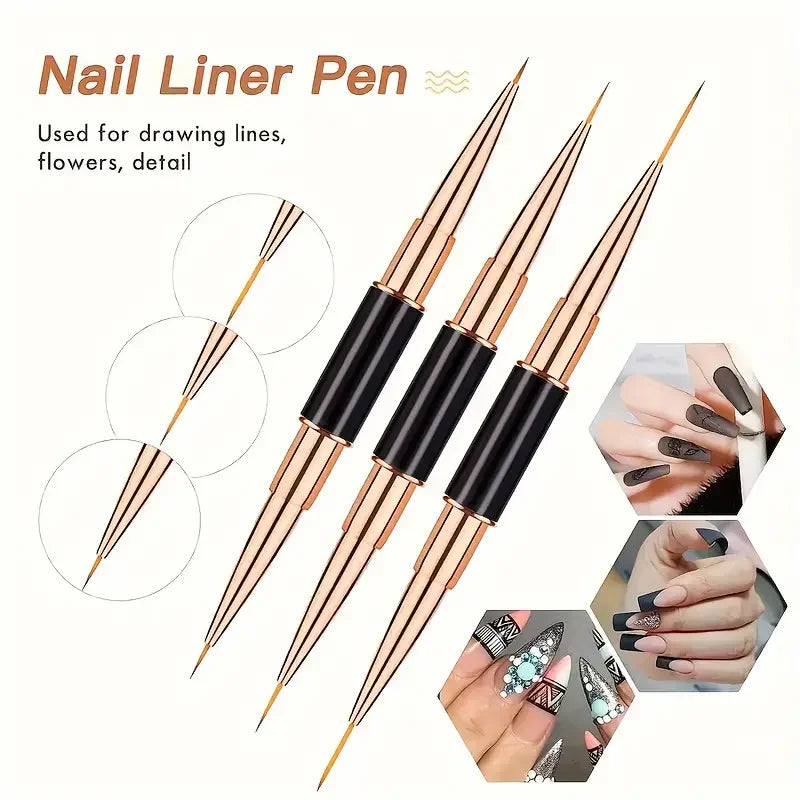 Professional Nail Art Brush Set 5pcs Double-Ended Nail Art Brushes For Long Lines Thin Liner Brush For Nails Detail Design Gift