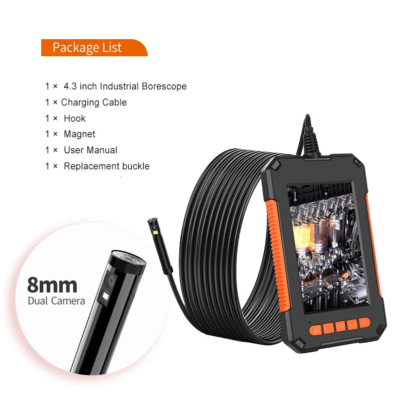 Industrial Endoscope Camera 1080P 4.3 "Single Dual Lens HD1080P Car Inspection Borescope Supports Photo Snap and Video Recording