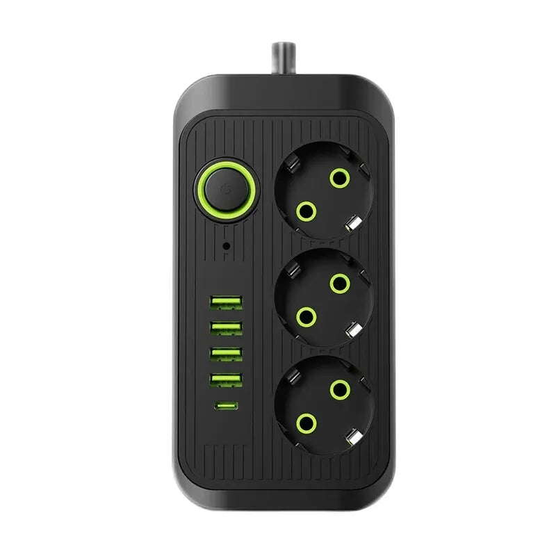 EU Plug Power Strip 2M Extension Cable Multiprise 3AC Outlets Electrical Socket with 4 USB 1 Type C Network Filter Fast Charging