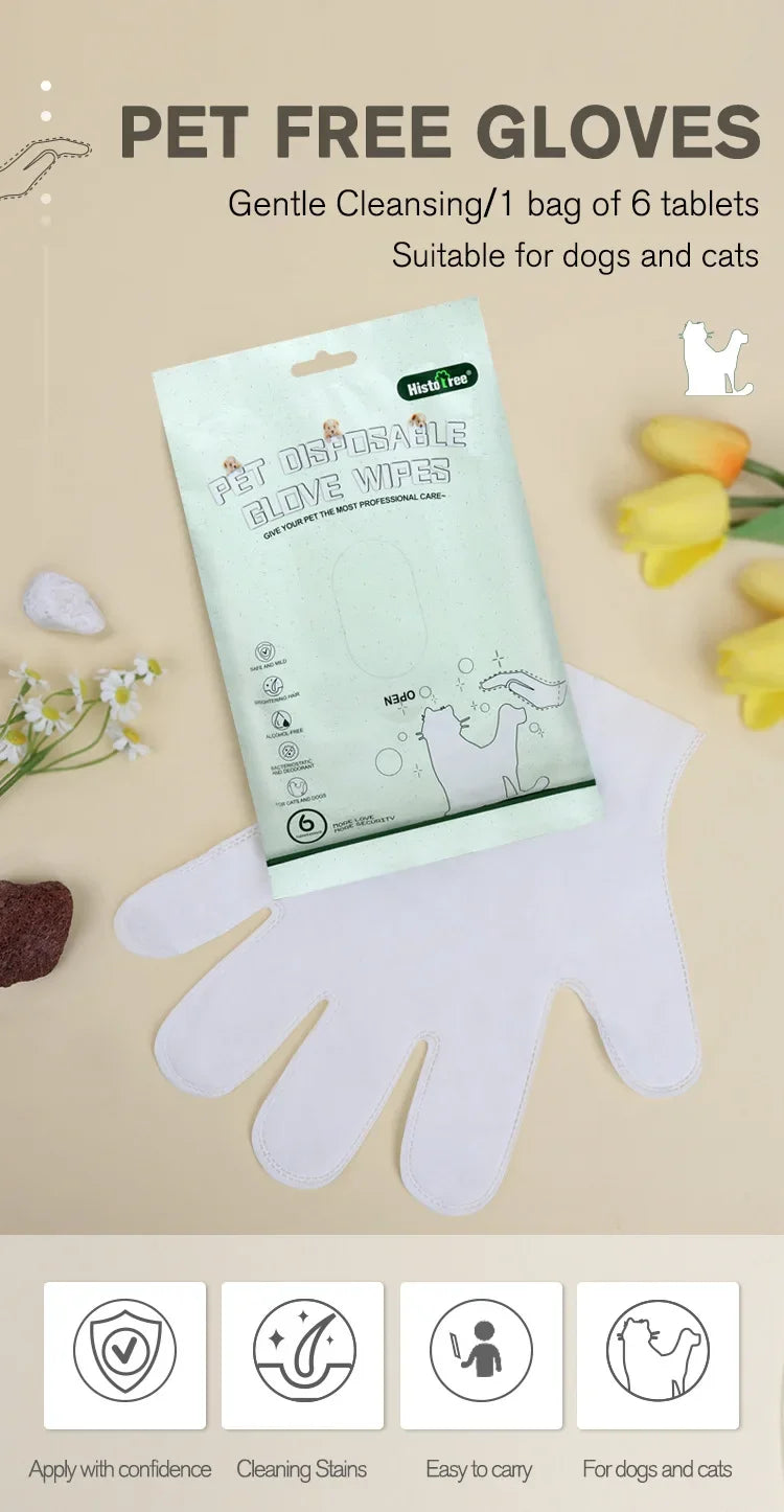 6pcs Pet Disposable Gloves Dog Bath Cleaning Wipes Mild Deodorizing Full Body Special Cleaning Gloves Cat Grooming Supplies