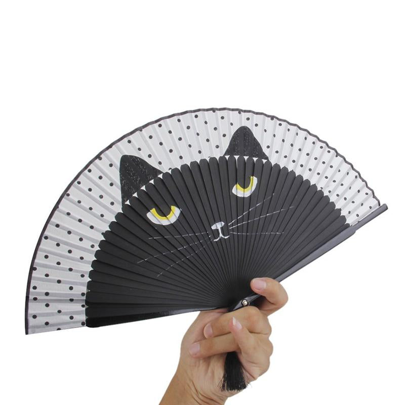 Cat Chinese Cartoon Silk Fashionable Japan style Hand Fans Popular Lovely Kitty fan Handheld Folding Women Girls show Fans