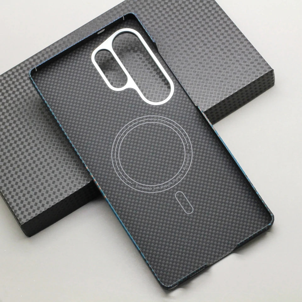 HANWOR Magnetic Carbon Fiber Phone Case for Samsung Galaxy S25 Ultra 600D Aramid Fiber Magnetic Cover S25 Ultra Magsafe Case