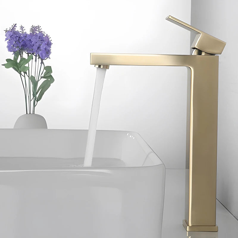 Modern Basin Sink Bathroom Faucet Deck Mounted Hot Cold Water Basin Mixer Taps Gold Lavatory Sink Tap Stainless Steel Faucets