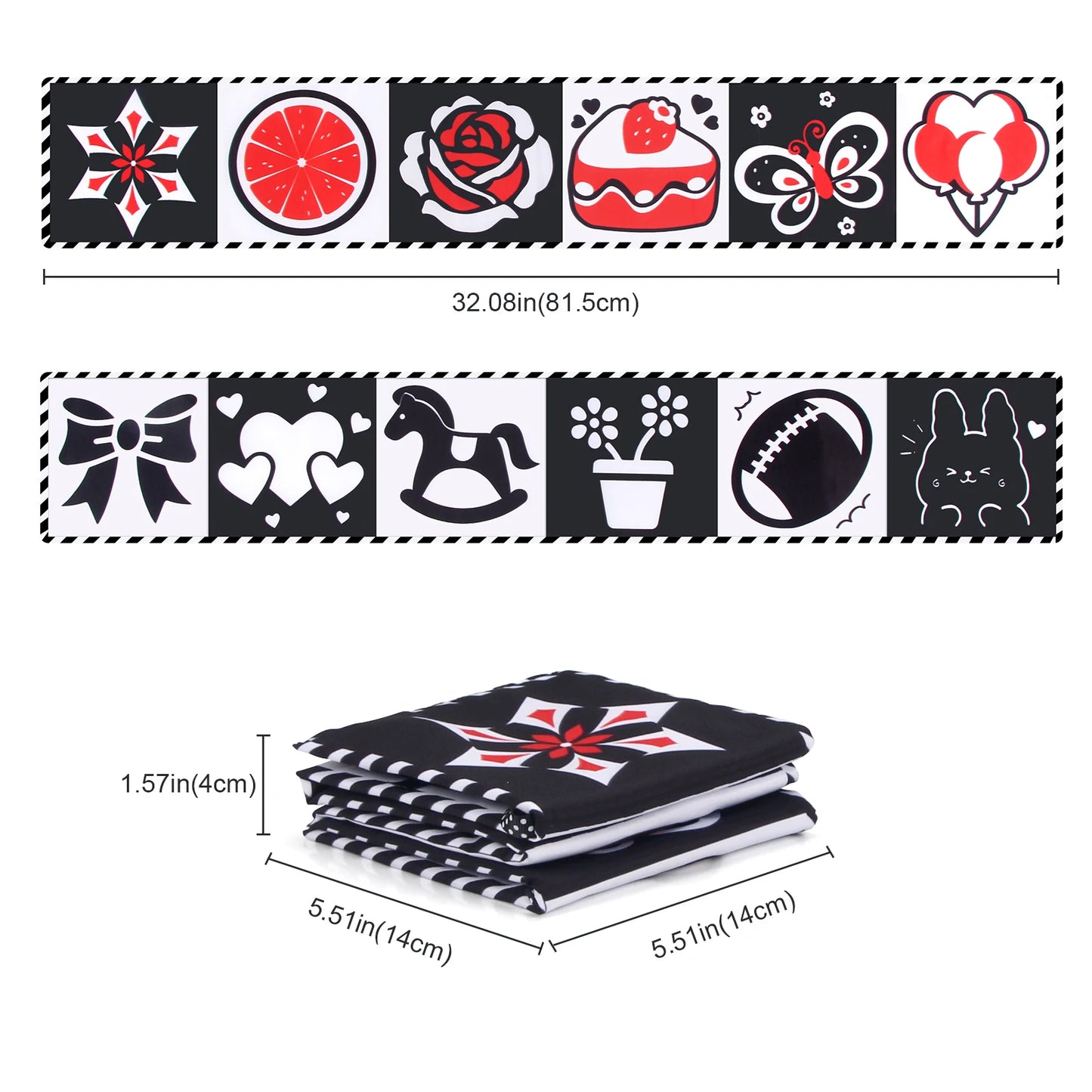Baby Cloth Book High Contrast Baby Toys 0-36 Months Newborn Crib Toys Black and White Animal Sensory Cloth Books Montessori Toys