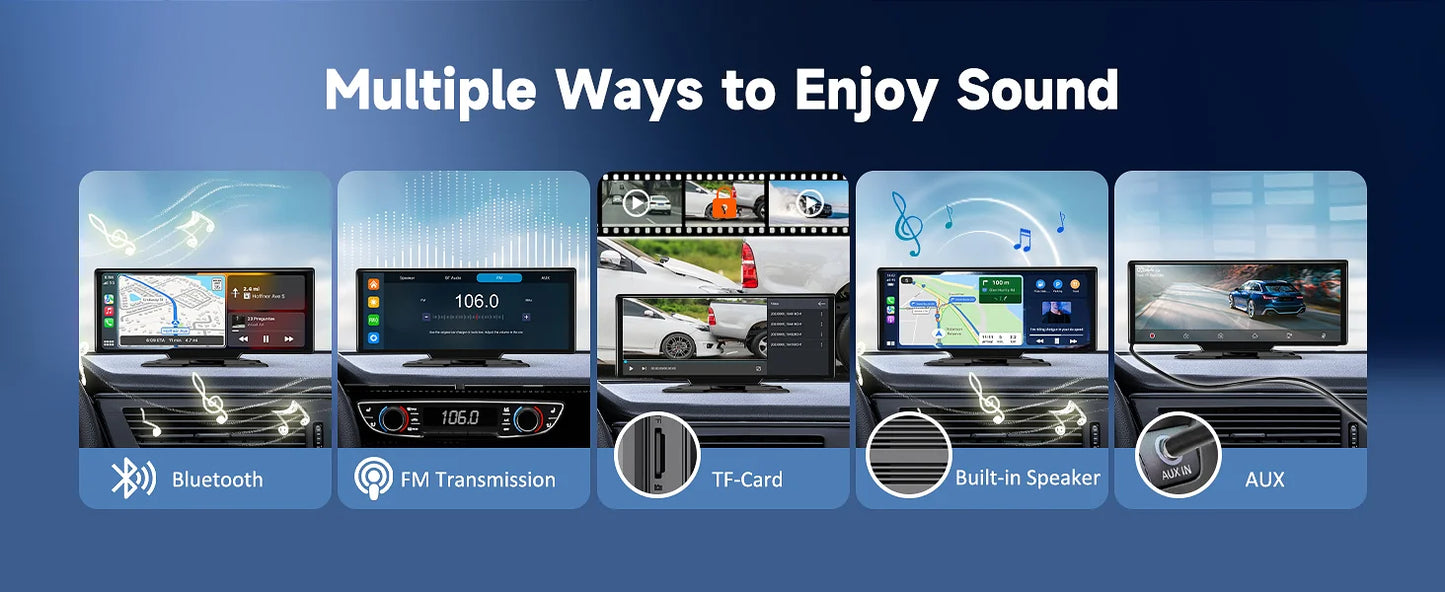 Jansite 10.26" 4K DVR Wireless CarPlay & Android Auto Dash Cam GPS Navigation 24h Park Monitor Night Vision Rear View Mirror