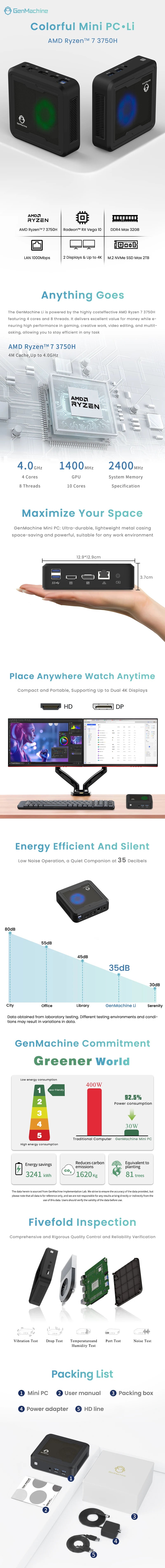 GenMachine New Mini PC AMD Ryzen 7 3750H CPU Windows 10/11 DDR4 Ren3000 3750H Desktop USB WIFI 5 1000M AMD NUC Gaming Computer