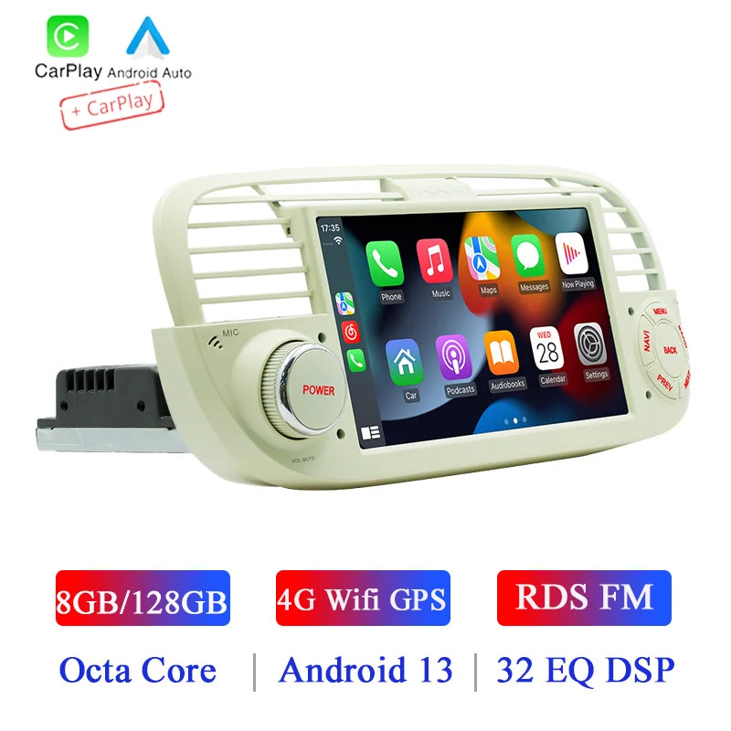 BQCC 1 Din 7" Octa core Android 13 Car PLayer Mirrorink GPS WIFI DSP 32EQ RDS FM APP Control Car Stereo For Fiat 500 2007-2015