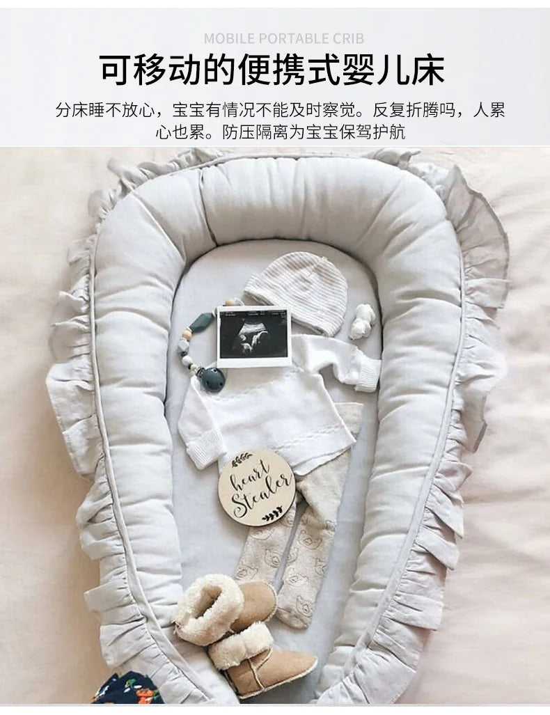 Newborn Bed for Breastfeeding Sleep Baby Cribs Portable Baby Nest 0-18 Months Detachable Anti-Rollover Bassinet with Cooling Mat