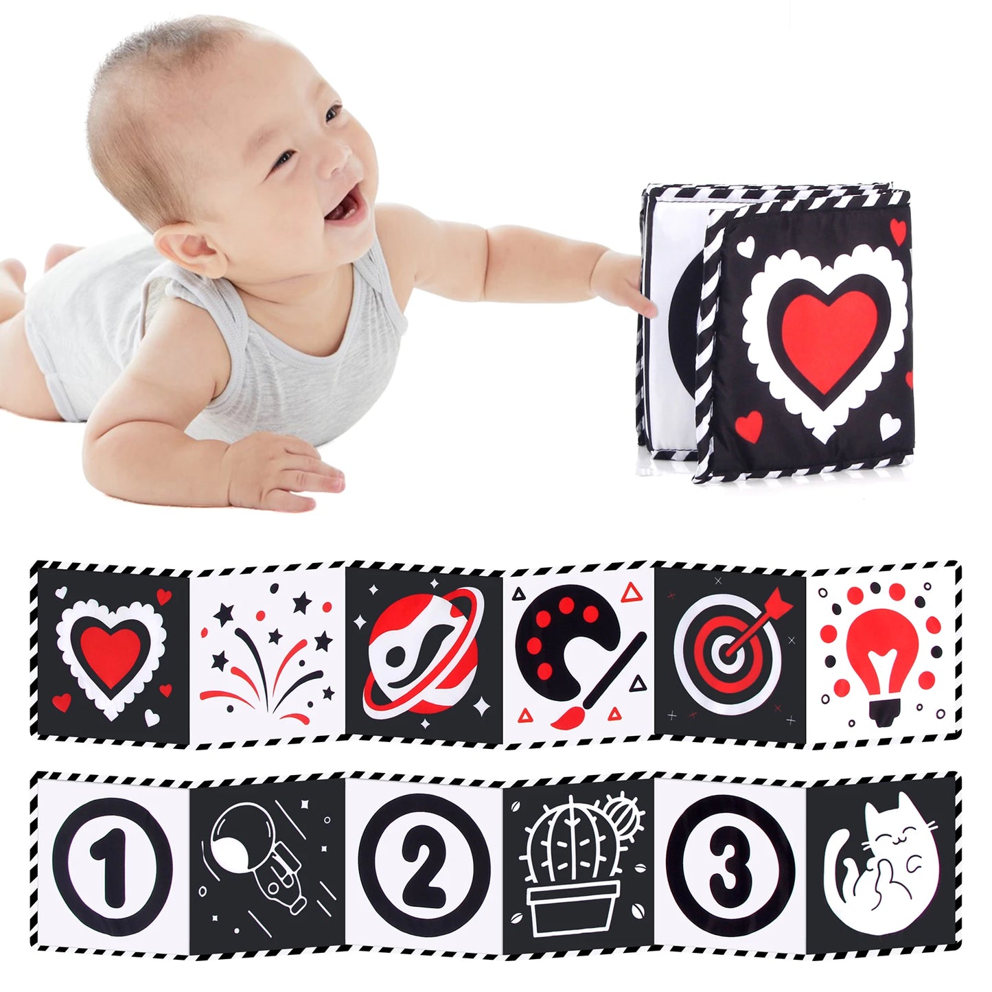 Baby Cloth Book High Contrast Baby Toys 0-36 Months Newborn Crib Toys Black and White Animal Sensory Cloth Books Montessori Toys