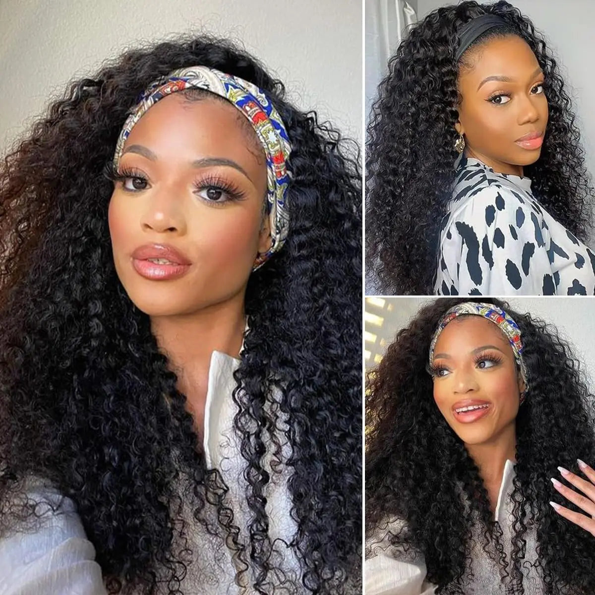 Kinky Curly Human Hair Headband Wigs For Women 10-22 Inches None Lace Curly Headband Wig Brazilian Remy Hair Easy To Wear