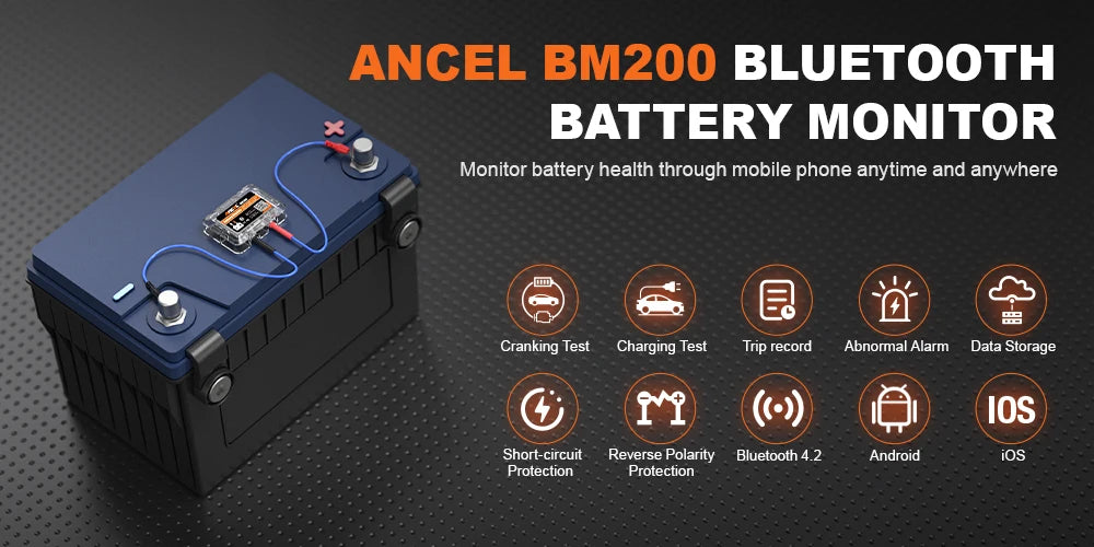 ANCEL BM200 12V Battery Monitor Wireless Bluetooth Car Battery Health APP Monitoring Battery Tester Tools For Android IOS