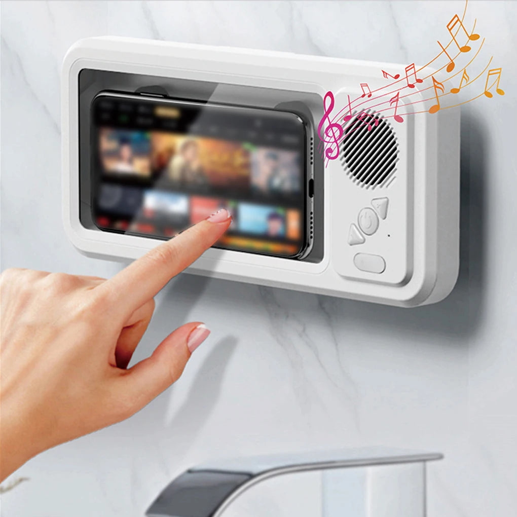 Shower Phone Holder with Bluetooth Speaker 360 Rotation Wall Phone Mount for Shower Waterproof Anti Fog for 4-6.9" Phones