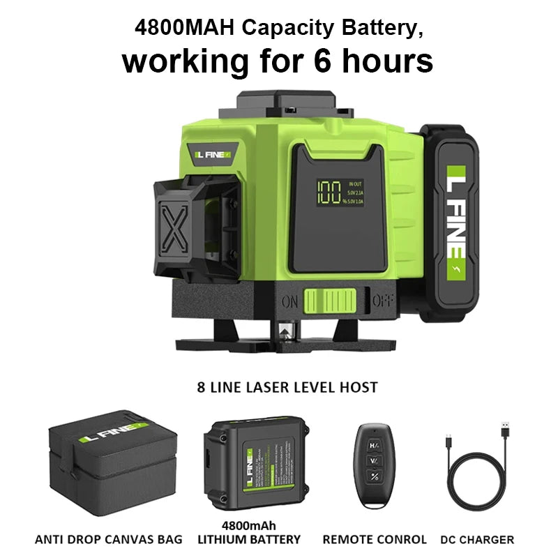 LFINE 3D/4D Laser Level 8/12/16 Lines Horizontal And Vertical With Remote Control 8 Lines 360°Self-leveling Laser Levels