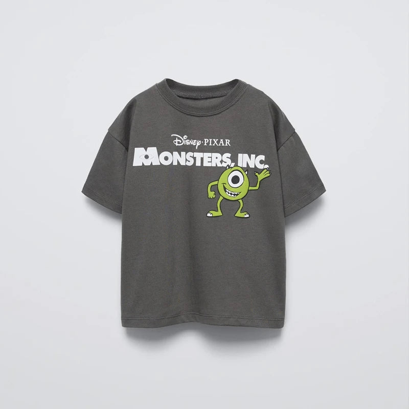 Black Tees Printing Tops Baby Summer Wear Cartoon Short Sleeve T Simple Cute Loose Bottoming Shirt Kids Thin Pure Cotton Costume