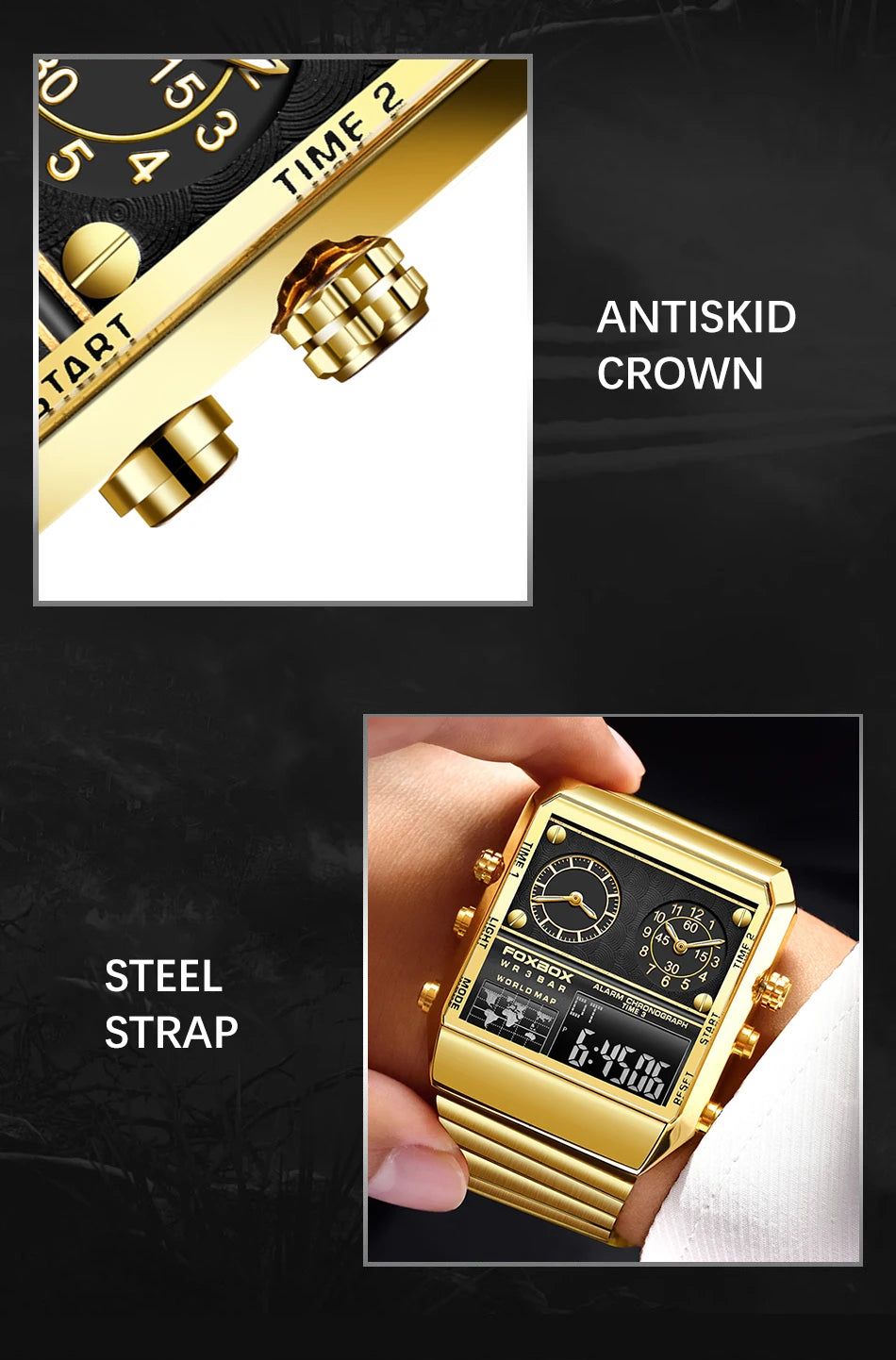 LIGE New Sport Mens Watches FOXBOX Brand Luxury Square Watch For Men Fashion Waterproof Dual Display Watch Relogio Masculino+box