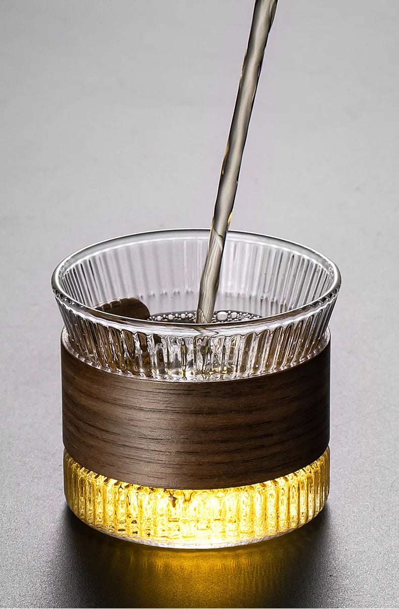 Gianxi Glass Coffee Mug Japanese Style  Walnut Cup SleeveTransparent Kawaii Cup Coffeeware Beautiful Tea Mugs Beer Mug Cute Mug