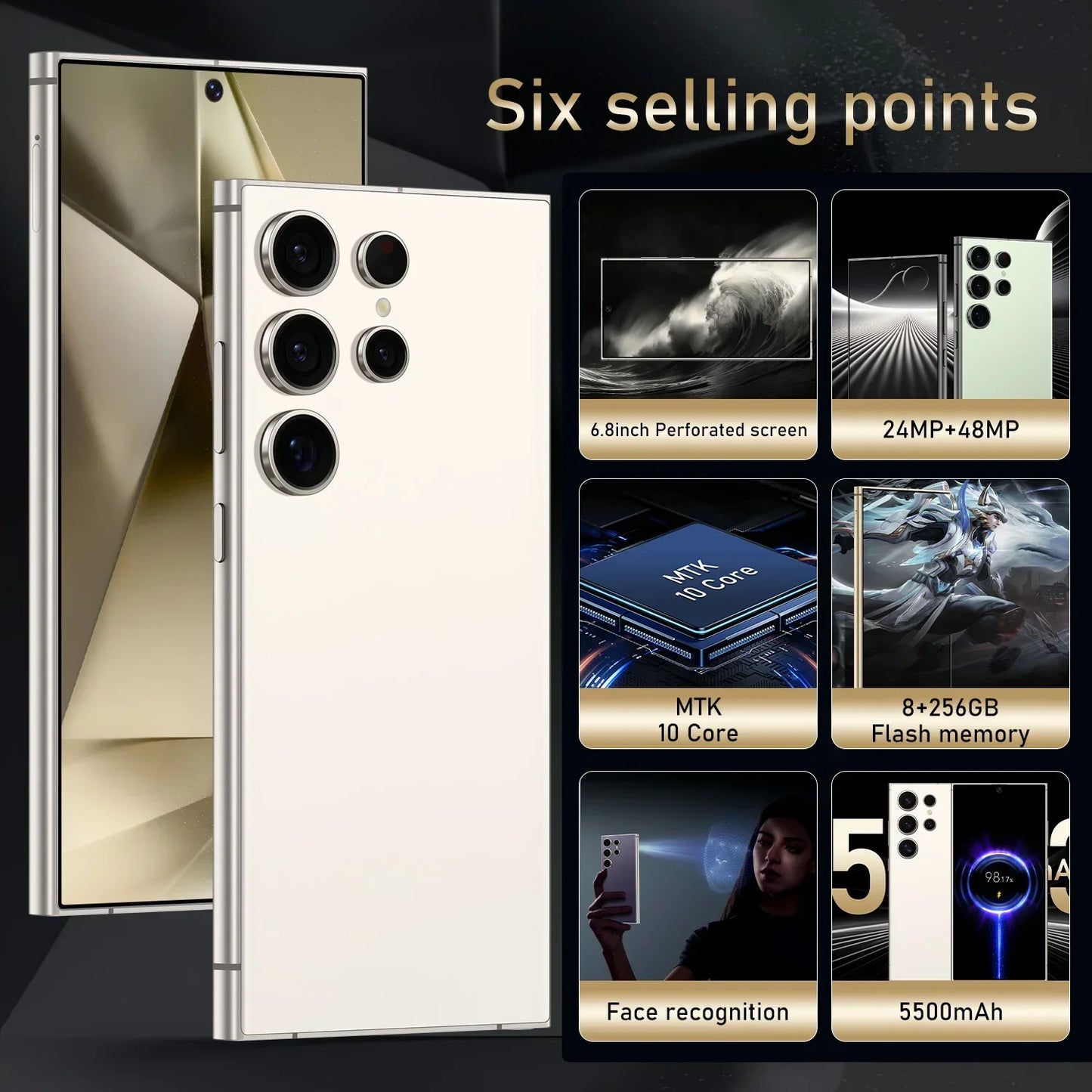 S24 Pro,Smartphone  Android,6.8 inch,8GB RAM,256GB ROM,Dual SIM,Mobile phone,Google Play Store,24+48MP,6000mAh,celulares