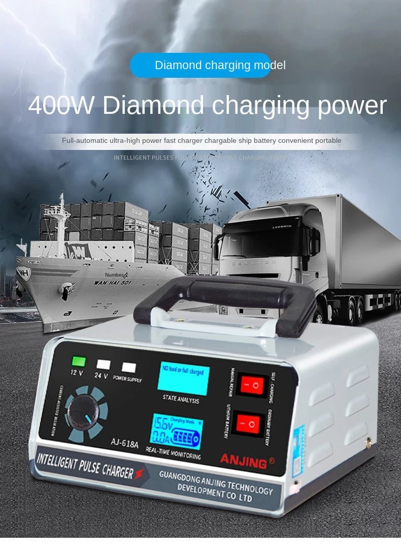 Large Power 400W Battery Charger 12V/24V Car Battery Charger Trickle Smart Pulse Repair for Car SUV Truck Boat