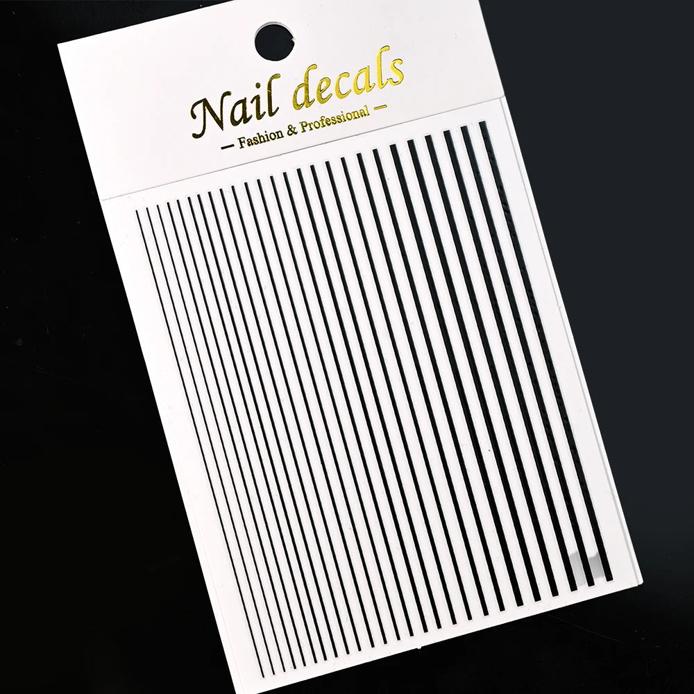 1Sheet Laser Gold/Silver Line 3D Nail Art Stickers Colorful/Black/White Stripe Self-Adhesive Slider DIY Lines Manicure Decals *&