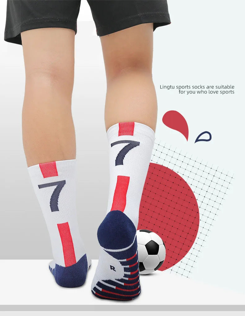 High Qality Number 30 7 Football Socks Adult Men Non-Slip Soccer Sports Outdoor Jog Running Cycling Fast-drying Breathable Sock