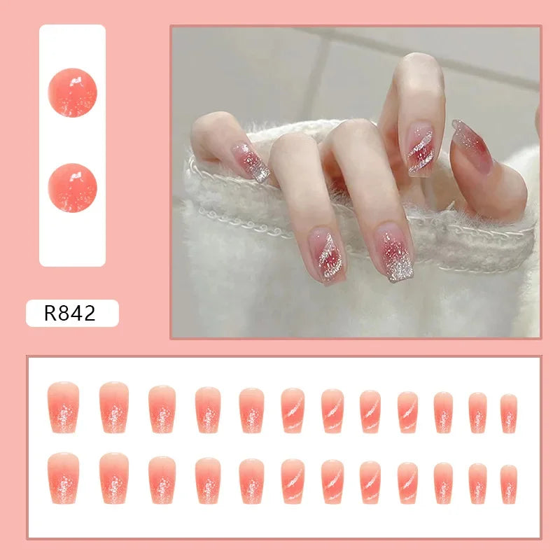 Black Moon 24 Pcs Press on Nails Pink Gradient Fake Nails Glossy Artificial Finger Manicure Reusable False Nails for Women