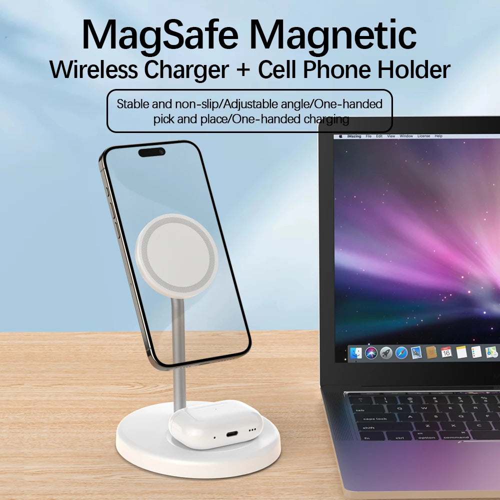 30W Magnetic Wireless Charger Stand 2 in 1 Fast Chargers For iPhone 15 14 13 12 Pro Max Airpods Macsafe Charging Dock Station