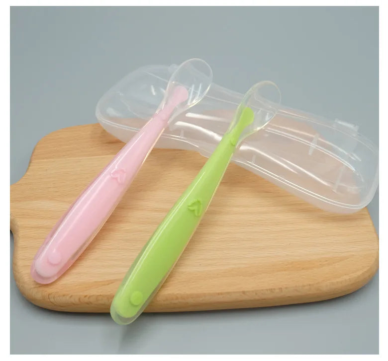 1/2Pcs Silicone Spoon Set Baby Learning to eat Training Spoon Baby Silicone Soft Spoon PP Plastic Box Children's Tableware Box