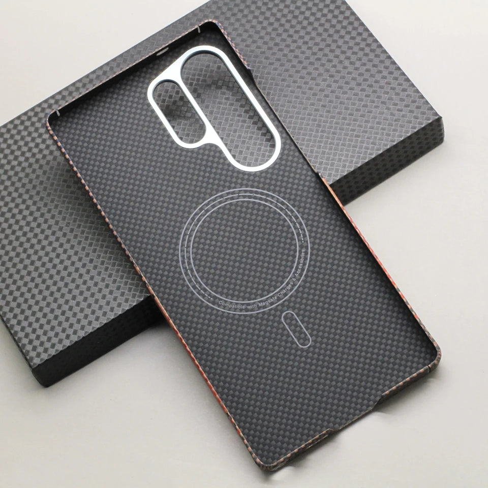 HANWOR Magnetic Carbon Fiber Phone Case for Samsung Galaxy S25 Ultra 600D Aramid Fiber Magnetic Cover S25 Ultra Magsafe Case