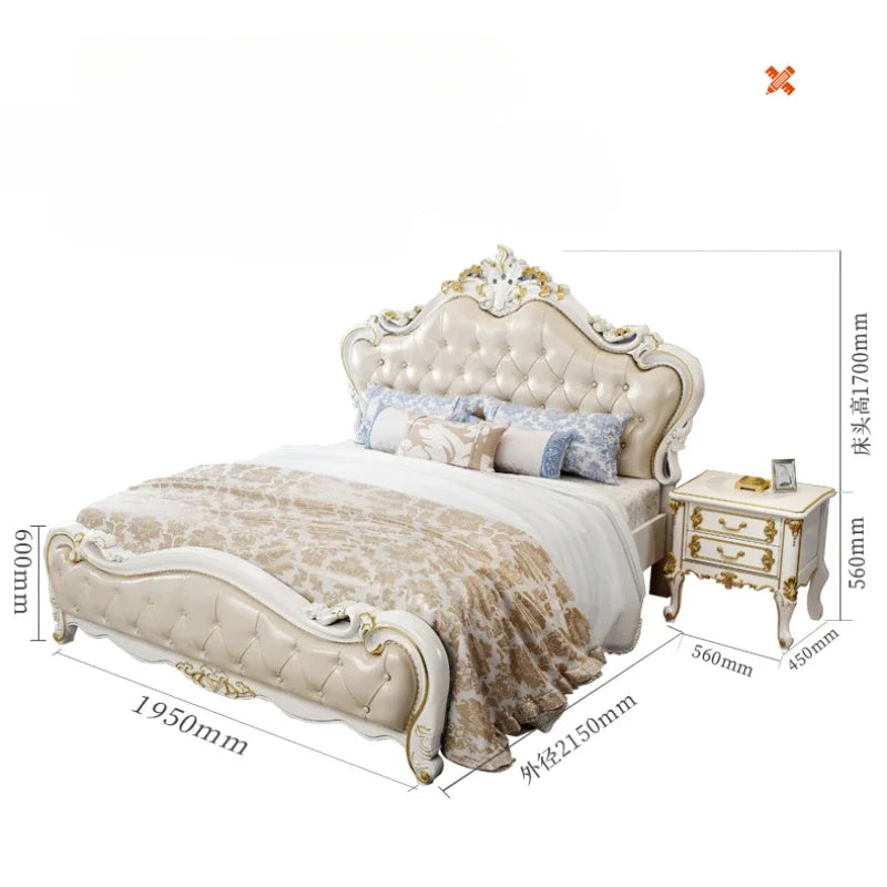 European Luxury Modern Double Bed Frame Mattress Storage Solid Wood Princess Bed Queen Size Cama Bedroom Set Furniture