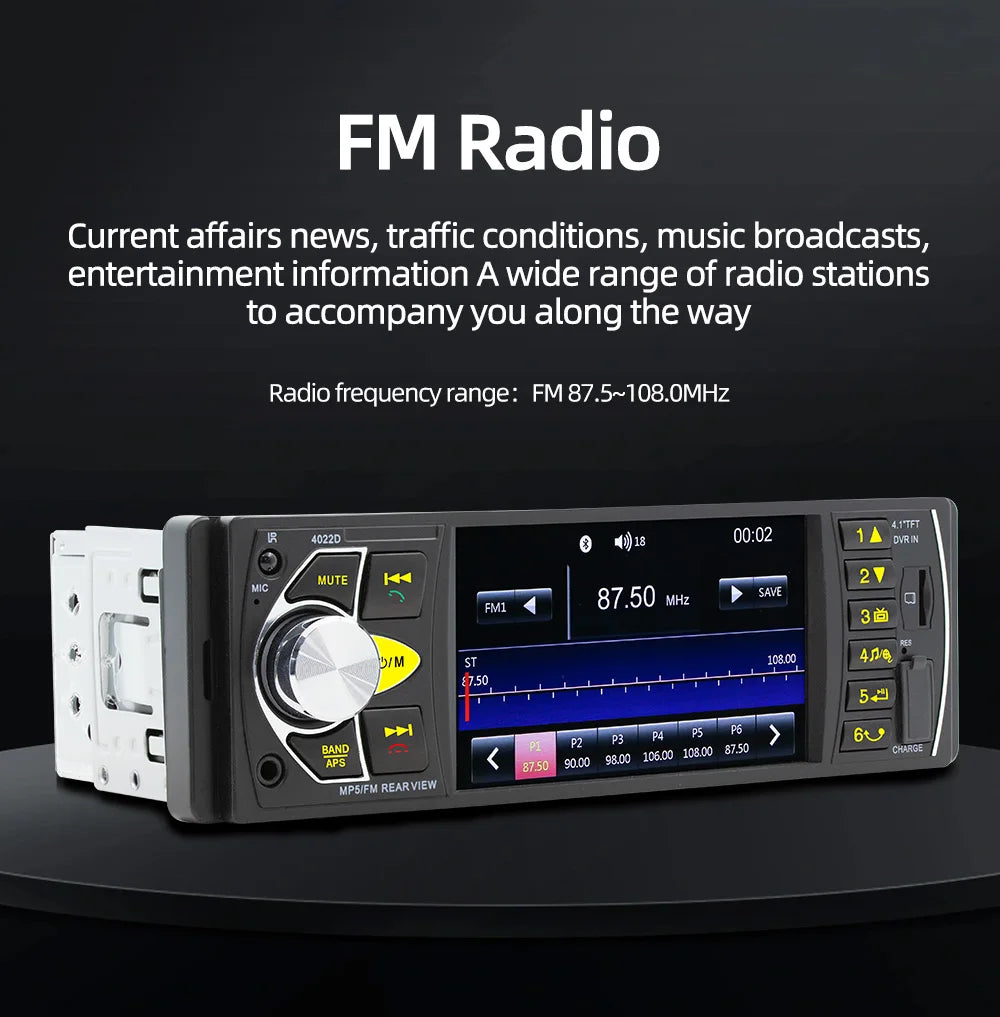 BQCC1 Din 4Inch Car Radio HD Screen Bluetooth Music Handsfree MP5 Player TF USB Charging Remote Audio System ISO Head Unit 4022D