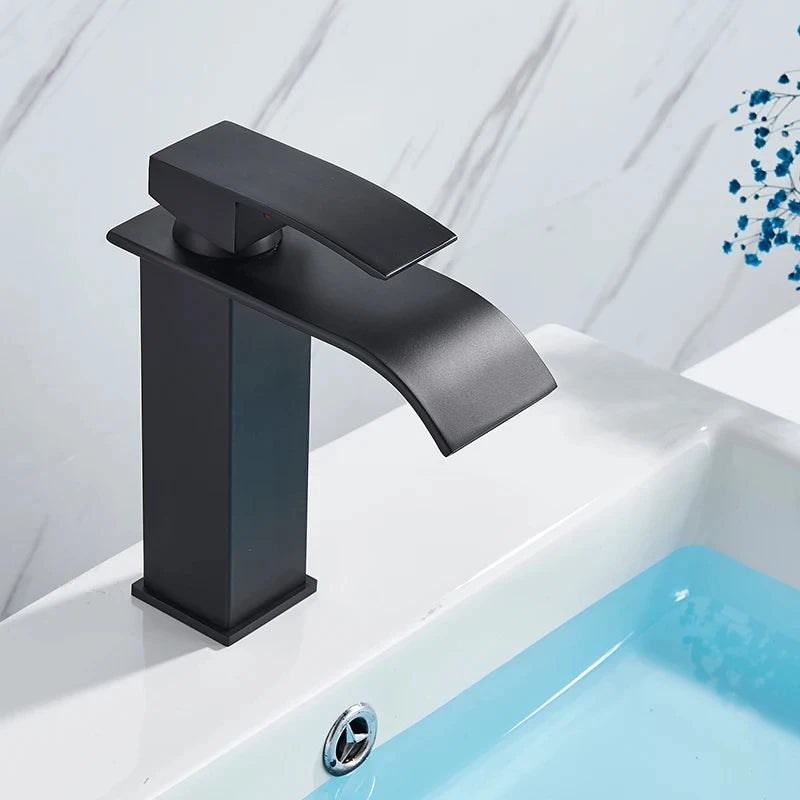 Matt black basin faucet single lever mixer hot and cold water basin crane tap bathroom washbasin sink waterfall mixer tap