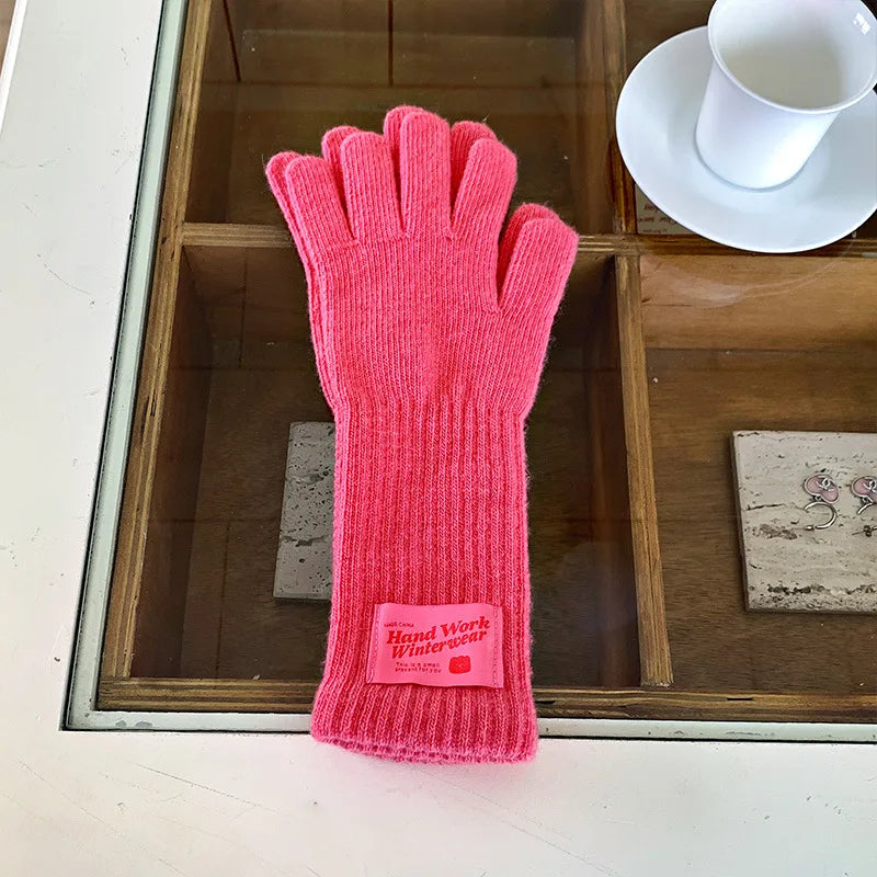 Cycling Five Finger Knitted Yarn Gloves Full Finger Long Wrist Gloves Thick Elastic Winter Connected Finger Glove Autumn Winter