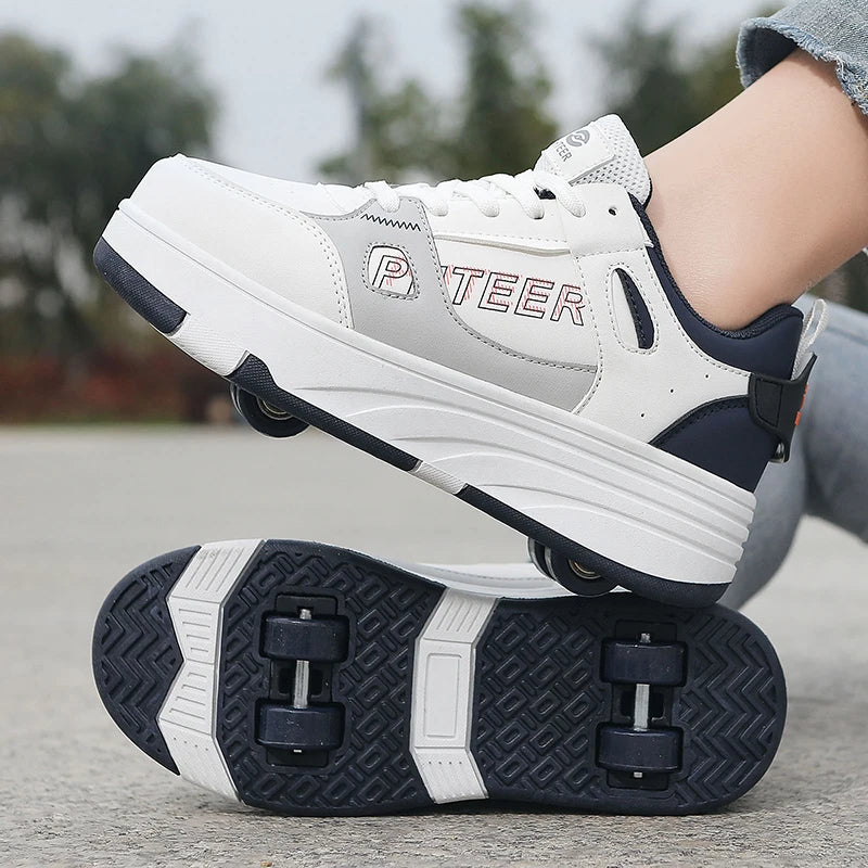 Student roller skates, detachable four-wheel roller skates, size 31-40 multifunctional sports shoes for boys and girls