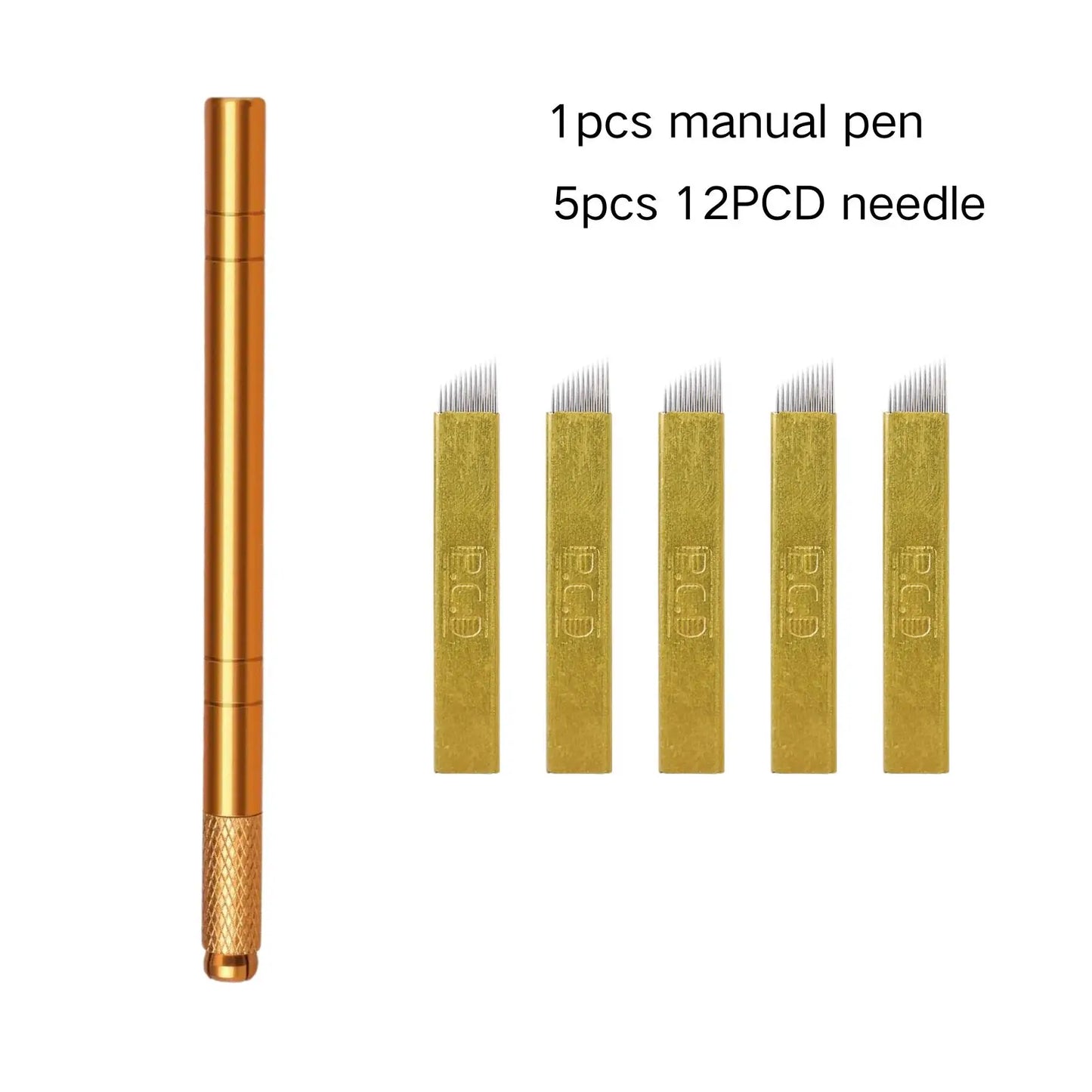 Golden Tebori 3D Tattoo Pen with 5pcs 12PCD Blade Microblading Tattoo Needles Permanent Makeup Manual for Professional Eyebrow