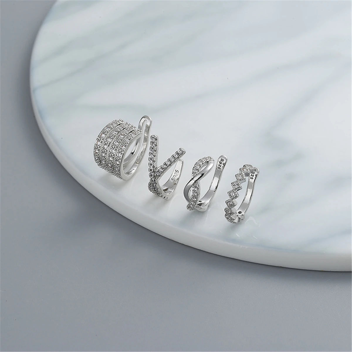 4Pcs/set Creative Silver Color Zirconia Clip on Earrings for Women Geometric Ear Cuff Without Piercing Girl Jewelry