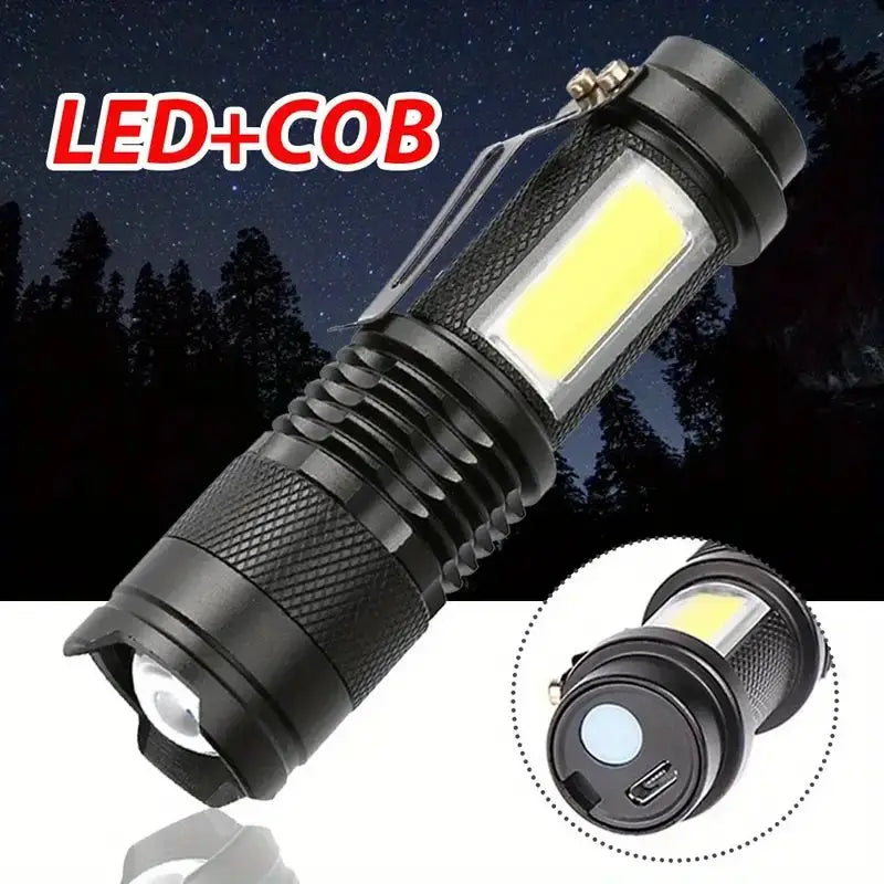 High Power LED Flashlight Rechargeable Zoom Strong Camping Outdoor Torch Aluminium Alloy With Battery COB Side Lights 3 Modes