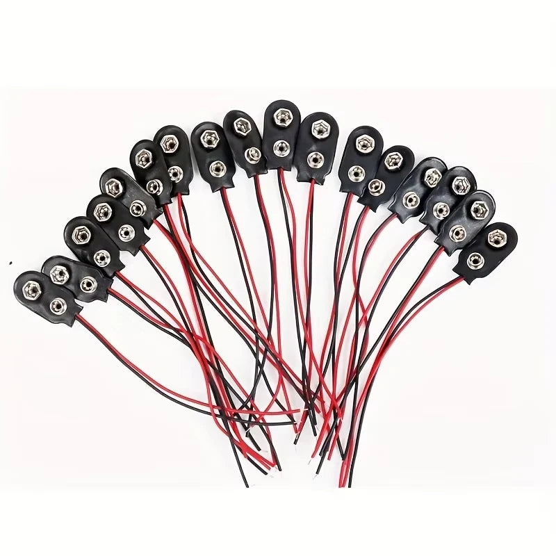 10pcs 9V Battery Clips 10cmBlack Red 2Wired Cable Connection Connector Buckle 9 Volt Battery Clip Connector Battery Holder