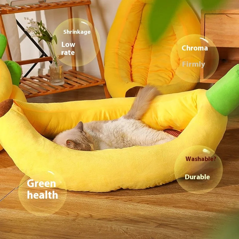 Creative Banana Bed, Cat Bed, Boat-shaped Dog Bed Pad, Detachable and Washable, Warm Pet Bed for All Four Seasons