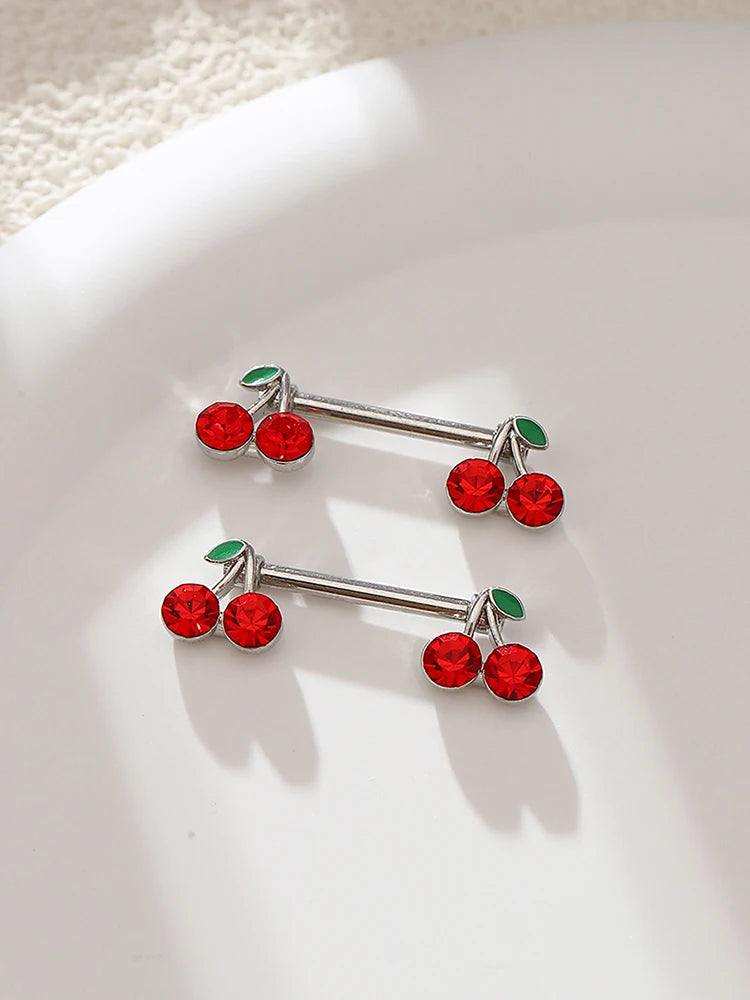 KUNIU 2pcs y2k cute cherry breast ring ladies body piercing jewelry stainless steel milk nail milk ring jewelry