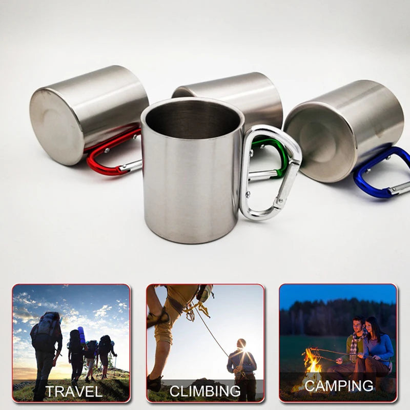 180ml Stainless Steel Cup For Camping Traveling Outdoor Cup with Handle Carabiner Climbing Backpacking Hiking Portable Cups