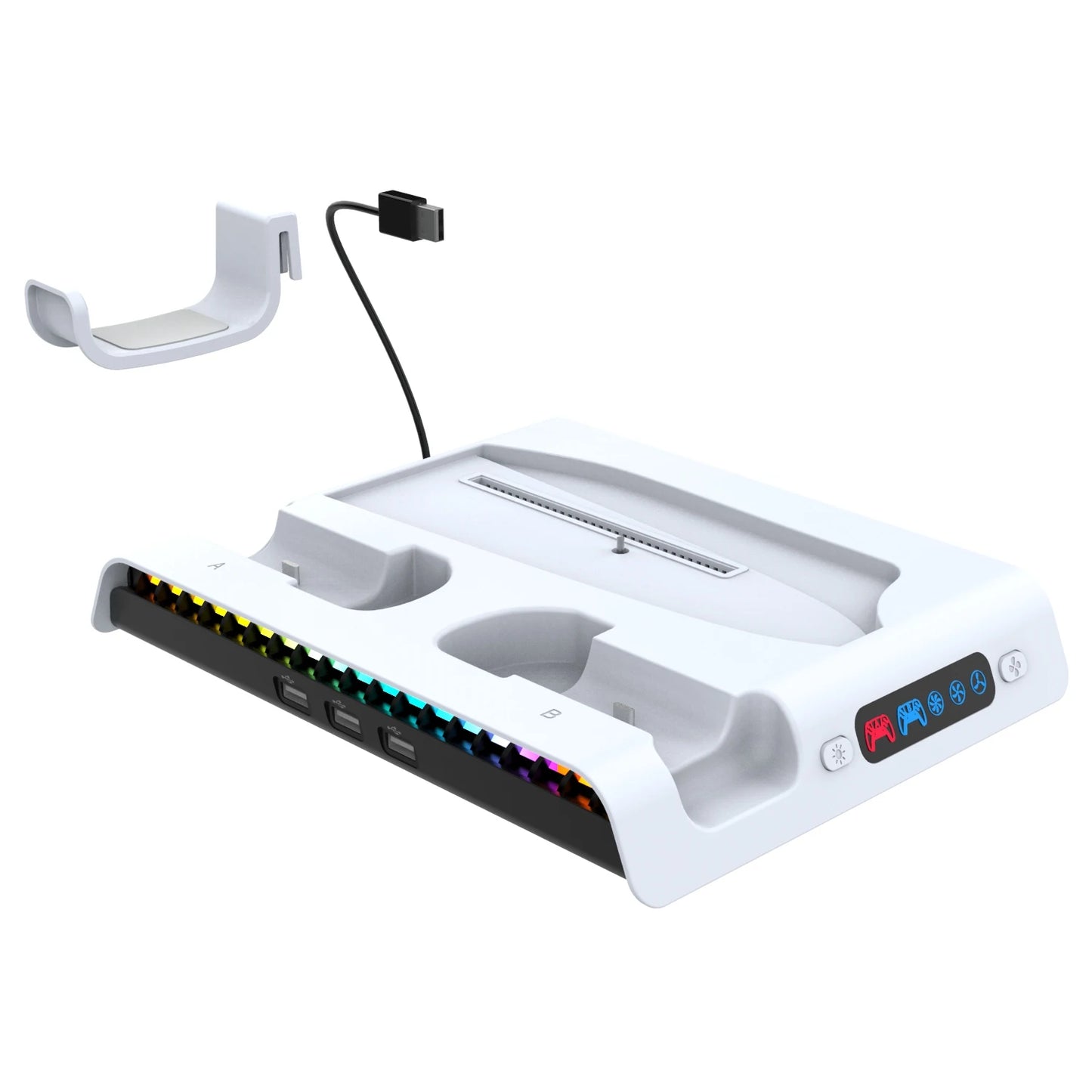 IPEGA Charging Stand with Cooling Fan for PS5 Slim Digital/Disc Console, Dual Controller with 9 RGB Lights PG-P5S006