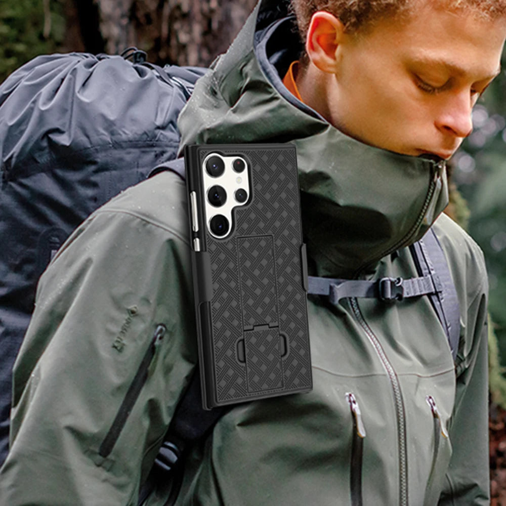 S25 Case Rugged Combo Shockproof Armor Belt Clip Holster Cover for Samsung S24 Ultra S23 S21 S22 Plus Note 20 Stand Swivel Capa