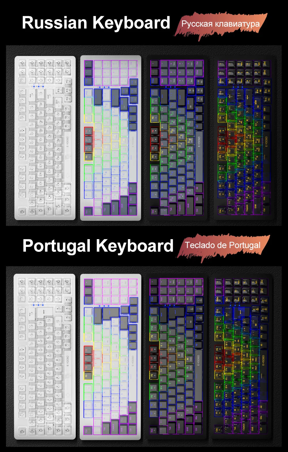 E-YOOSO Z94 USB Mechanical Gaming Keyboard Wired Monochrome Backlit 94 Key Russian Brazilian Portuguese for Compute Laptop PC