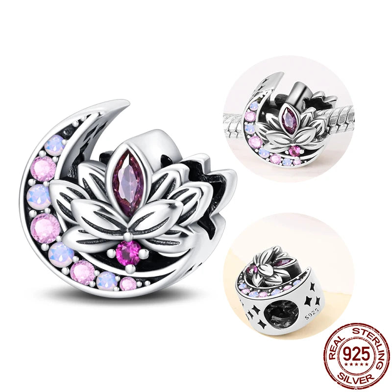 Hot Sale 925 Silver Classic Purple Retro Heart Shape Lotus Angel Pattern Charms Beads Fit 3mm Original Bracelet DIY Jewelry Gift