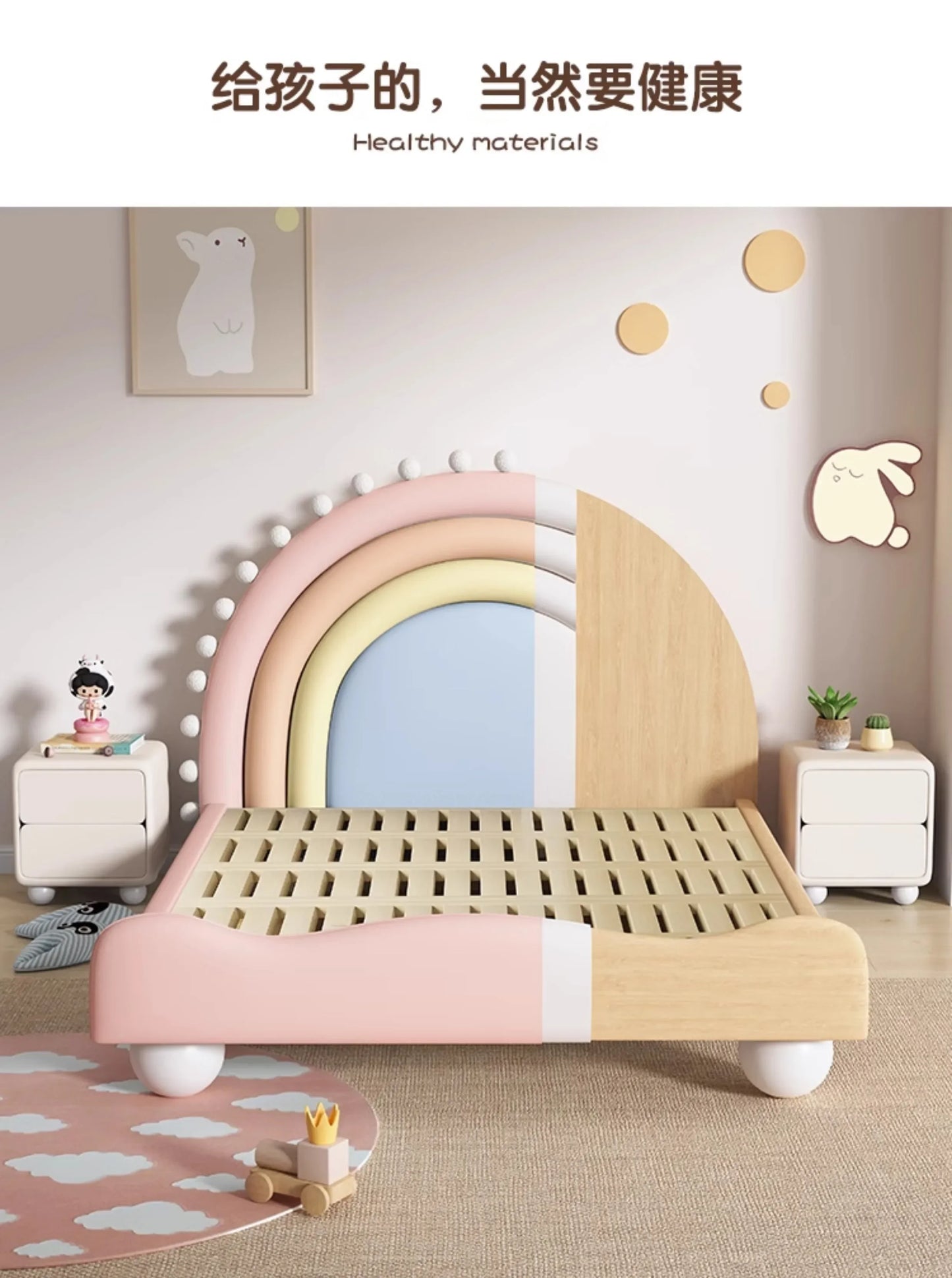Cute Princess Children Beds Mattress Modern Pink Comferter Bed Luxury Wood Cama Infantil Bedroom Set Furniture
