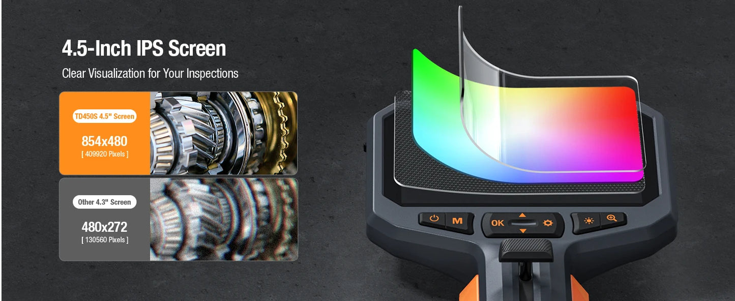 TESLONG TD450S 5.5MM Articulating Borescope 1080P 5 Inch IPS Two Way 360° Steering Endoscope Camera 1m Stainless Steel Tube