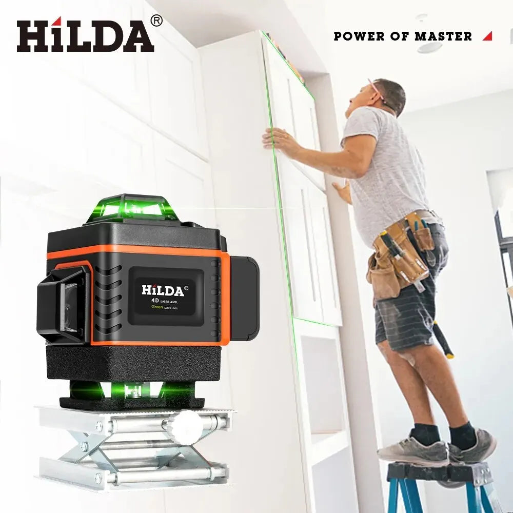 HILDA 16/12Lines 4D Laser Level Green Line SelfLeveling 360 Horizontal And Vertical Super Powerful Laser Level Green Beam